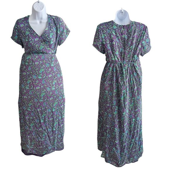 NWT Vintage Y2K MIMI MATERNITY 100% Silk Paisley Purple Green Maxi Dress Size M - Picture 1 of 7